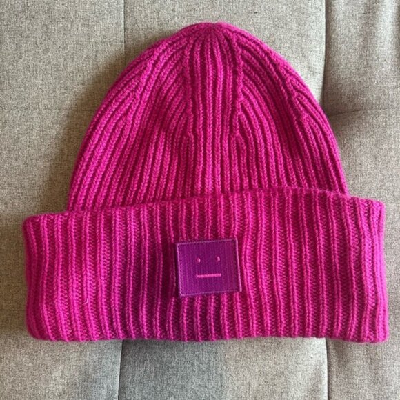 Acne Pink Ribbed Knit Beanie
